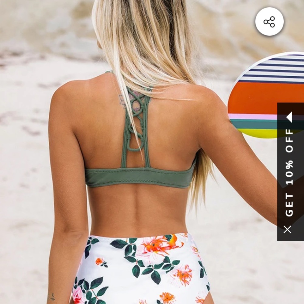 Celadon Green And Floral Bikini